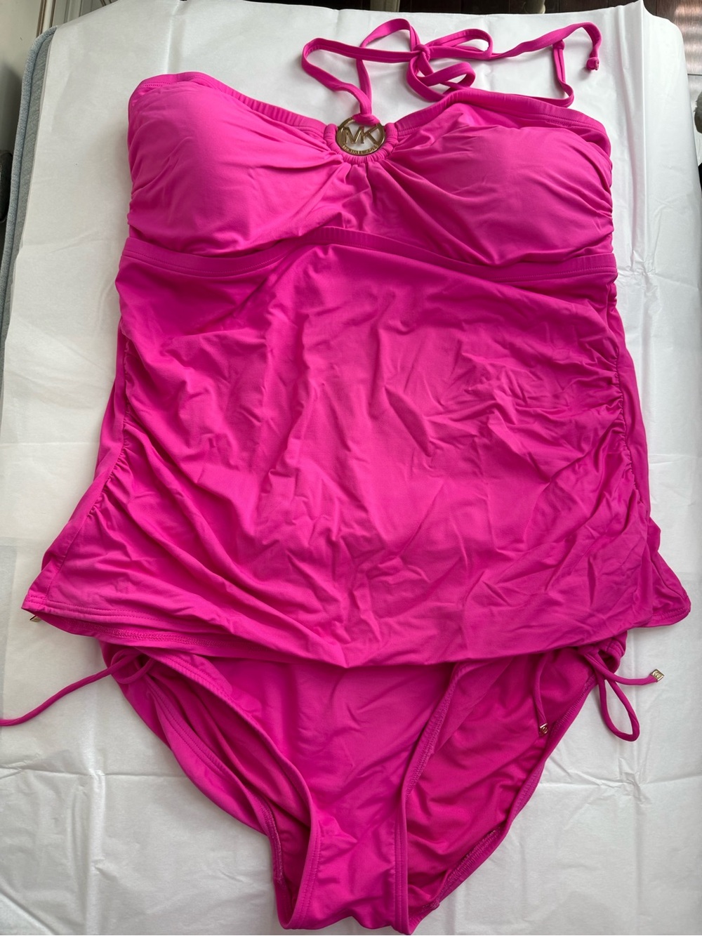 Michael Kors 16W Vibrant Pink Halter/Strapless Tankini with Gold MK Accent Swim